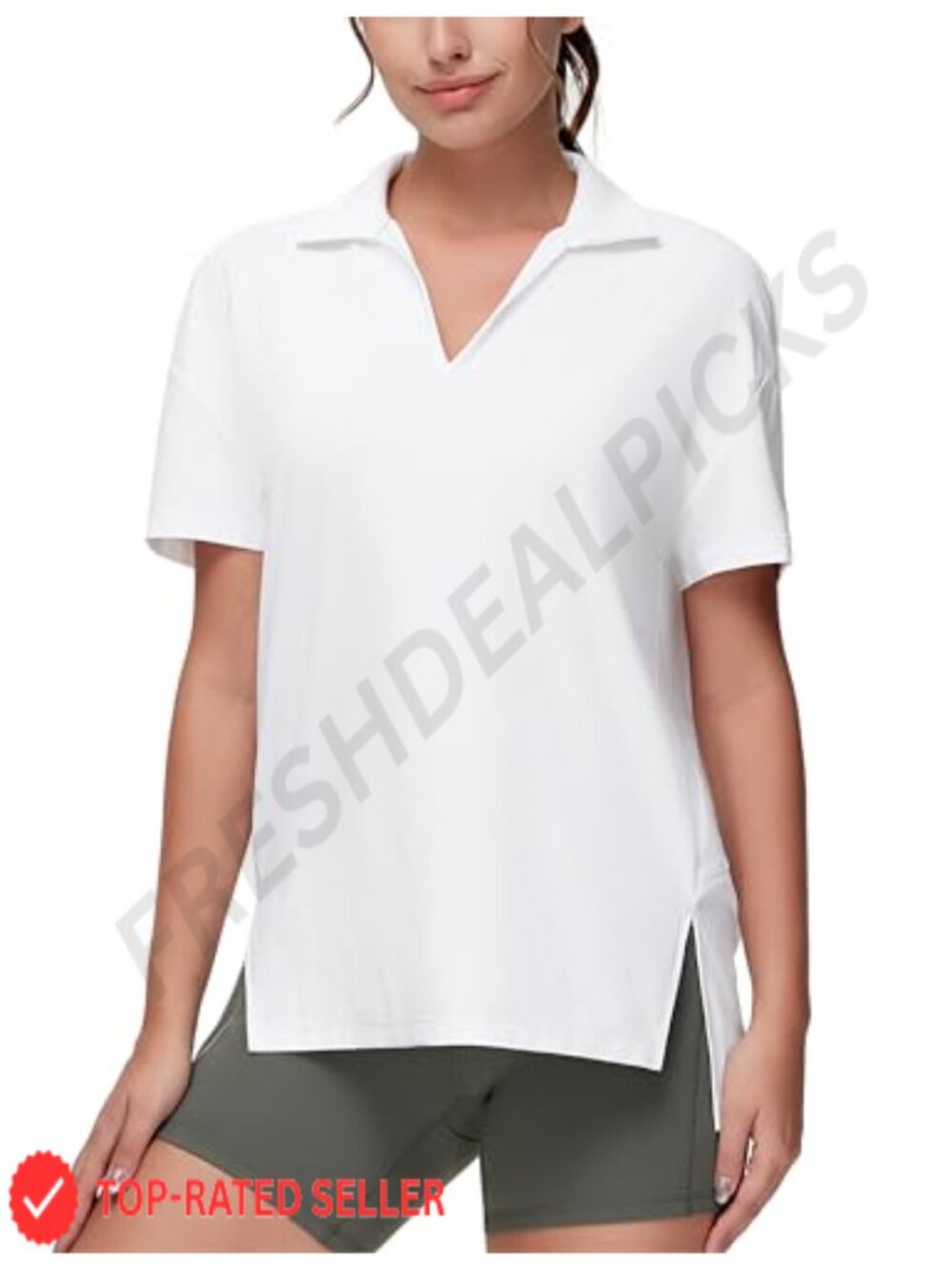 Loose Fit V-Neck Polo Shirt Workout Tee for Women